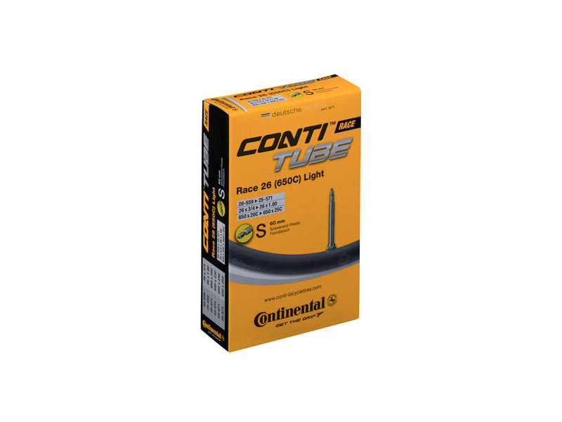 Continental Race Tube Light - Presta 60mm Valve: Black 26x1.0" - 650x20-25c click to zoom image